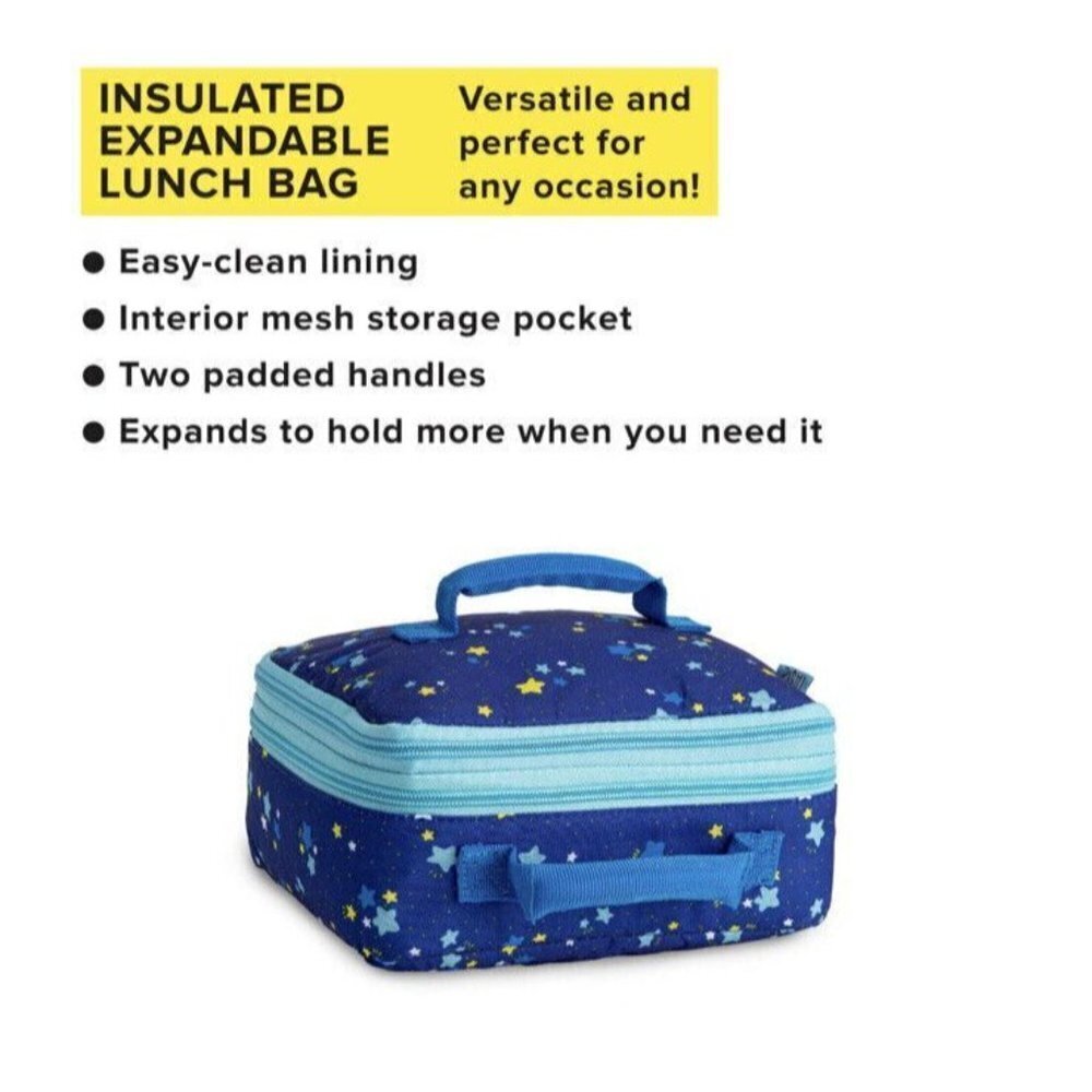 Tasty Insulated Expandable Insulated  Lunch Box with Blue Stars - Picture 3 of 11